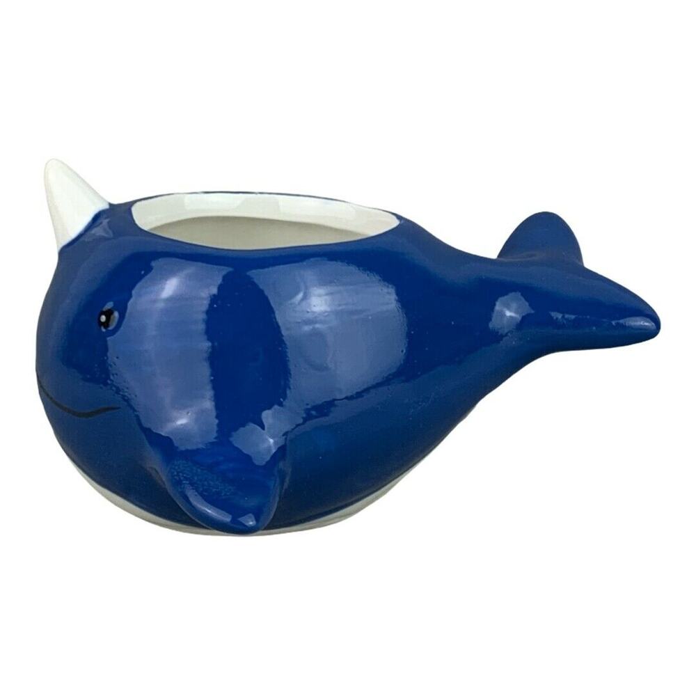 Norris the Narwhal Ceramic Animal Planter Pot for Succulents or Small Plants - Picture 3 of 7